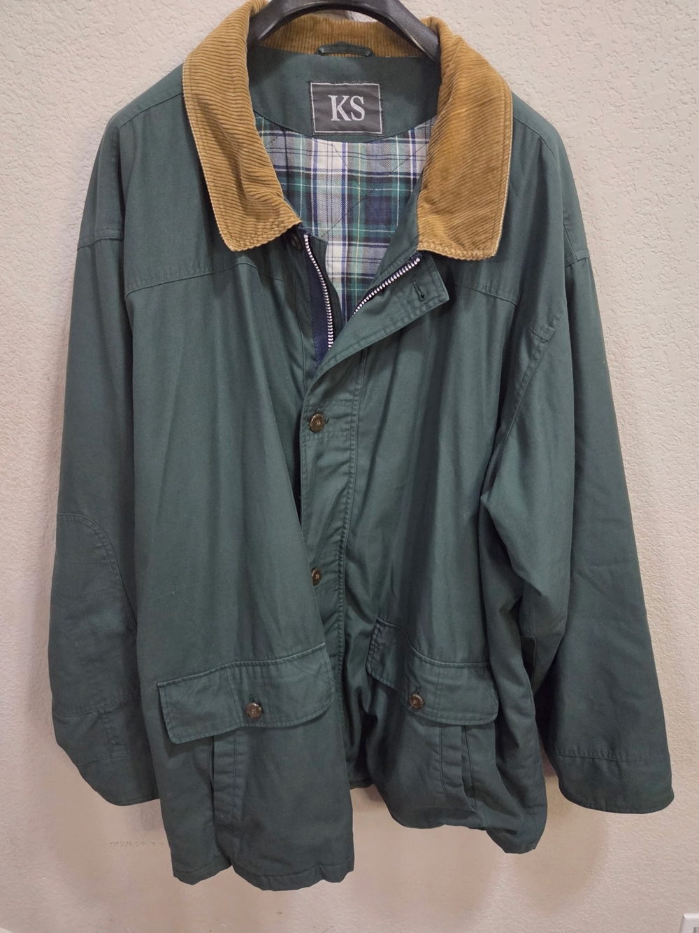 KS Men's Forest Green Field Jacket with Tan Corduroy Collar